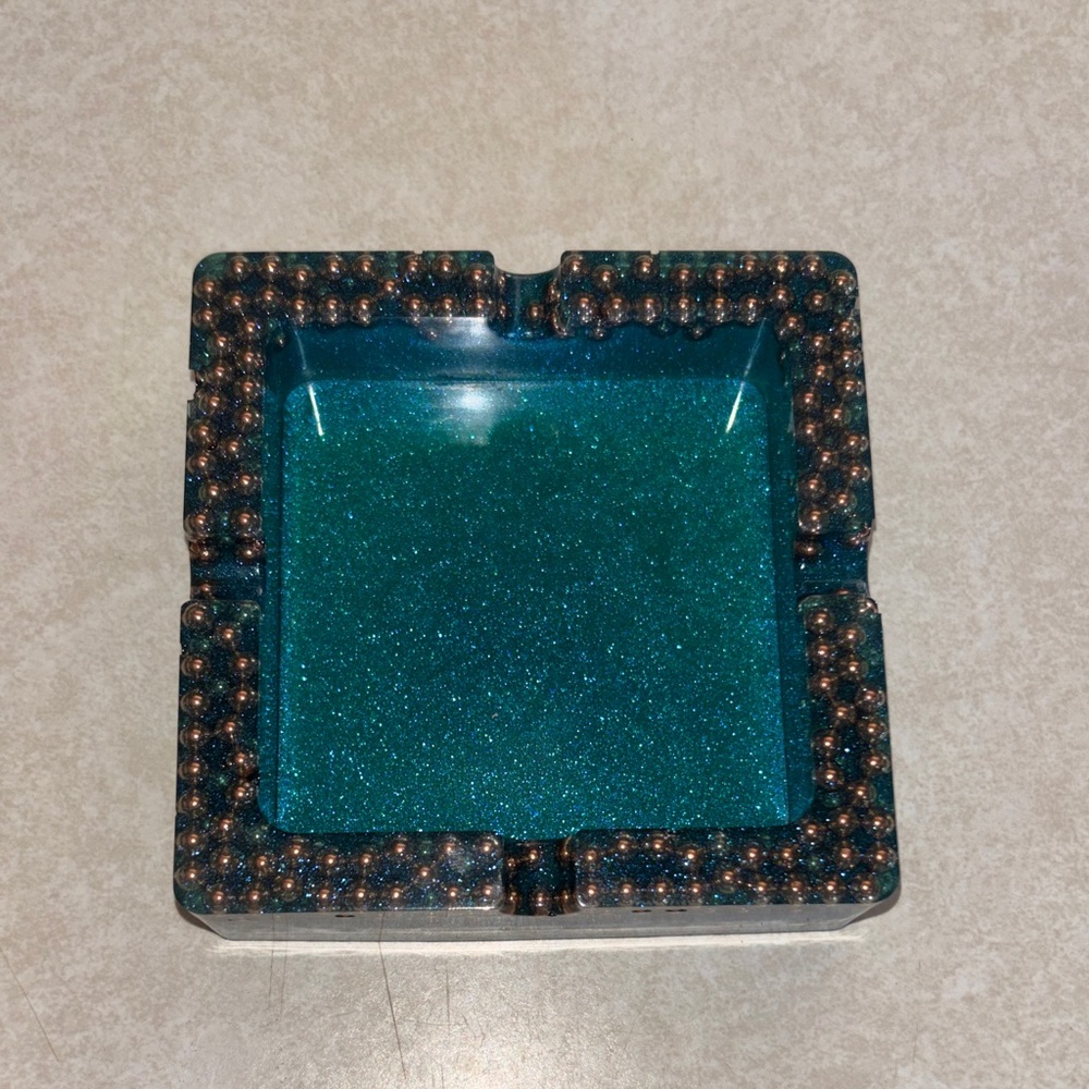 Teal and Copper Square Ashtray